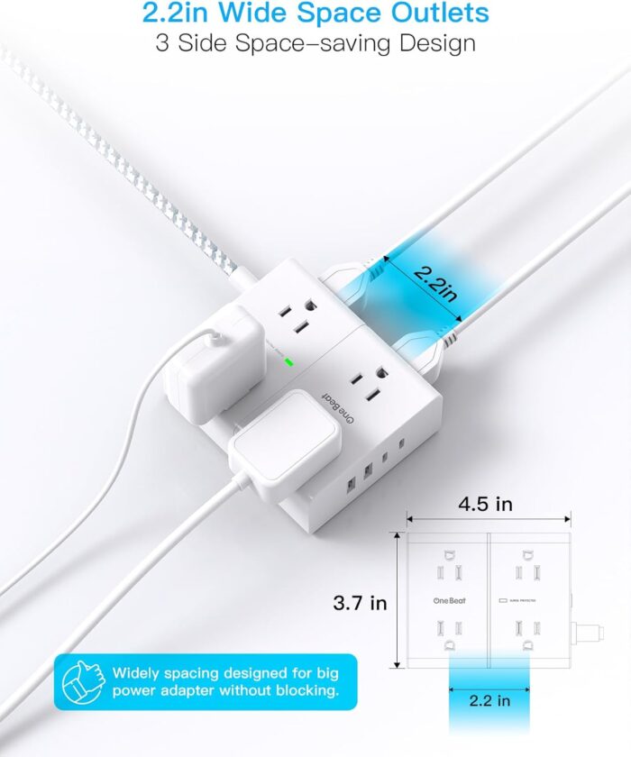 Surge Protector Power Strip 15 Ft Cord, Ultra Thin Flat Extension Cord with 8 Outlets 4 USB Ports(2 USB C), Flat Plug Power Strip, 15Ft Long Braided Power Cord for Home, Office, Dorm Room Essentials - Image 7