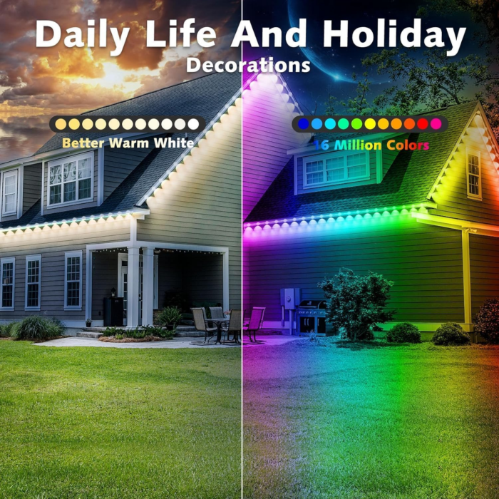 200FT Permanent Outdoor RGB Lights,Ip67 Waterproof Smart LED Eaves Lights with App/Remote Control,For Christmas and All Holiday Decor,Daily and Accent Lighting,House Roof and Garden Lighting - Image 5