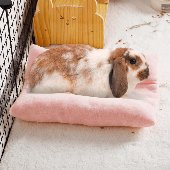 15.7 X 14In Rabbit Bed, Thickened Soft Bunny Bed, Cuddle Cushion Plush Mat with Cotton Lounger Pillows, Small Pet Flop Mat for Cage Sleeping Indoor, Pink - Image 6