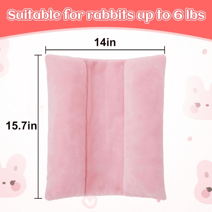 15.7 X 14In Rabbit Bed, Thickened Soft Bunny Bed, Cuddle Cushion Plush Mat with Cotton Lounger Pillows, Small Pet Flop Mat for Cage Sleeping Indoor, Pink - Image 3