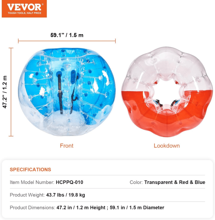 Inflatable Bumper Balls 2-Pack, 5FT/1.5M Body Sumo Zorb Balls for Teen & Adult, 0.8Mm Thick PVC Human Hamster Bubble Balls for Outdoor Team Gaming Play, Bumper Bopper Toys for Garden, Yard, Park - Image 7