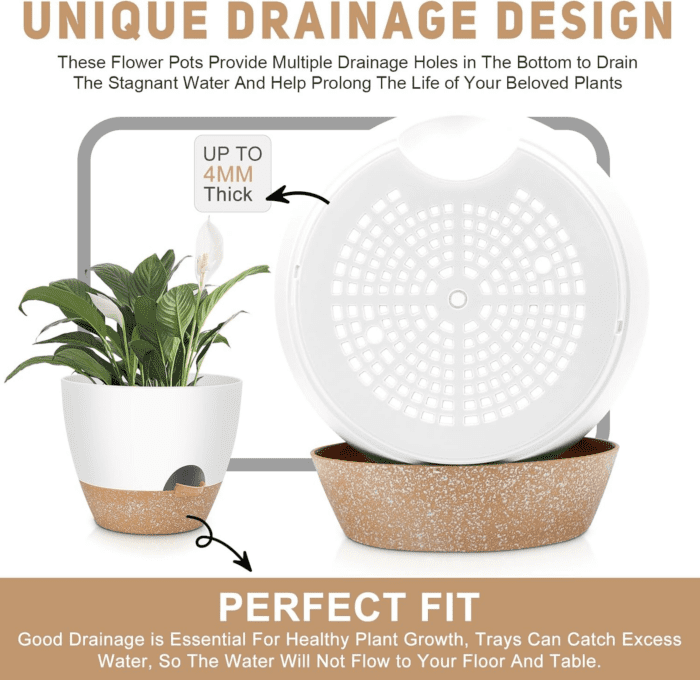 12" 10" 9" Large Self Watering Plant Pots, 3 Pack Flower Pots Planters with Multi Mesh Drainage Holes for Indoor Outdoor Garden Plants and Flowers. - Image 6