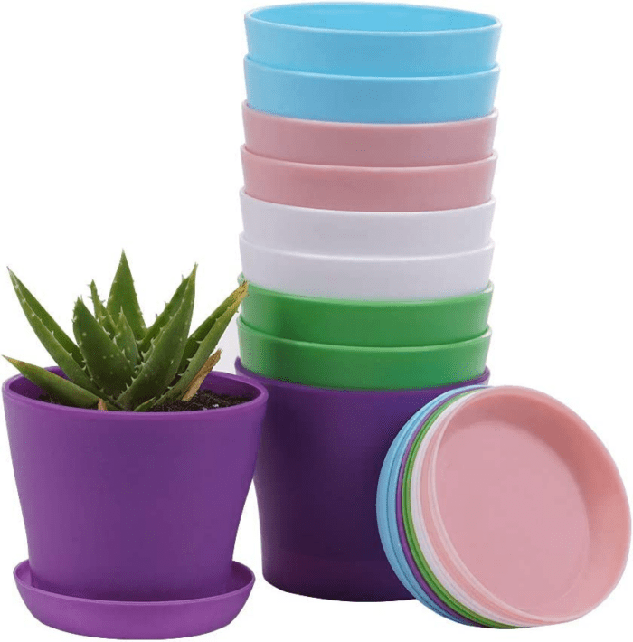 10 Pcs Plastic Planters Indoor Pots, Mini Flower Seedlings Nursery Flower Pot with Pallet, Modern Decorative Gardening Containers