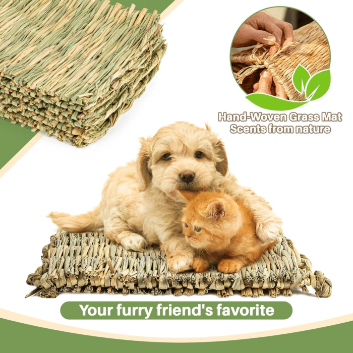 2 PCS Rabbit Grass Mats - Natural Hay Woven Bunny Rabbit Bad Cage Mats Pet Bedding Cooling Sleeping Nesting & Toys for Hamster Bunny Chinchilla Guinea Pig Mouse Bird and Other Small Animal - Image 2