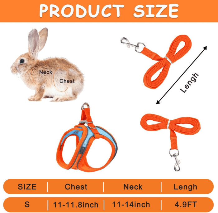 2 Pack Rabbit Harness and Leash Set, Double Buckle Bunny Harness with Reflective Strips Soft Breathable Mesh Vest Harness for Rabbits Walks Accessories - Image 2