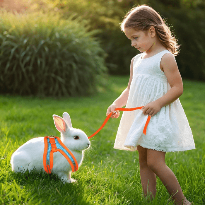 2 Pack Rabbit Harness and Leash Set, Double Buckle Bunny Harness with Reflective Strips Soft Breathable Mesh Vest Harness for Rabbits Walks Accessories - Image 7