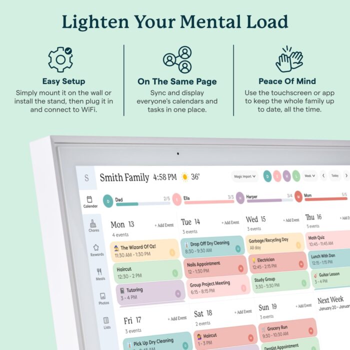 Calendar: 15 Inch Digital Calendar & Chore Chart, Smart Touchscreen Interactive Display for Family Schedules - Wall Mount Included - Image 8
