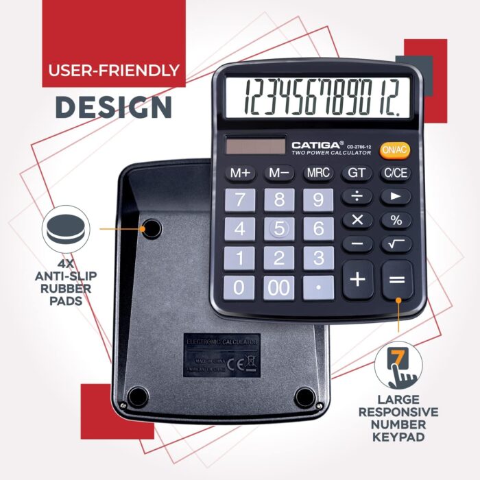 12 Digits Desktop Calculator with Large LCD Display and Sensitive Button, Dual Solar Power and Battery, Standard Function for Office, Home, School, CD-2786 - Image 5