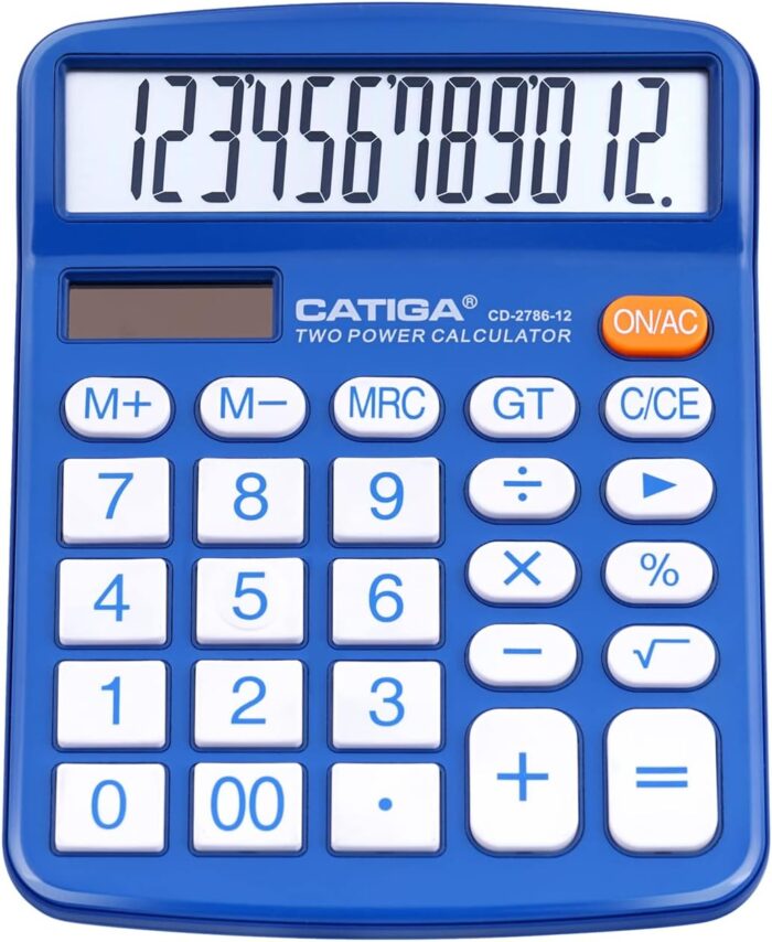 Desktop Calculator 12 Digit with Large LCD Display and Sensitive Button, Solar and Battery Dual Power, Standard Function for Office, Home, School, CD-2786 (Blue)