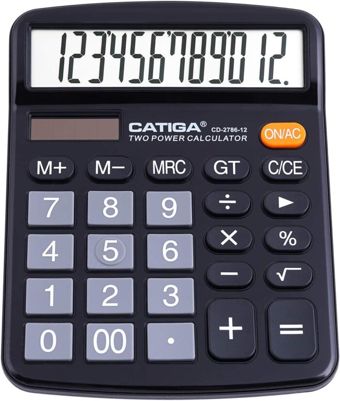 12 Digits Desktop Calculator with Large LCD Display and Sensitive Button, Dual Solar Power and Battery, Standard Function for Office, Home, School, CD-2786