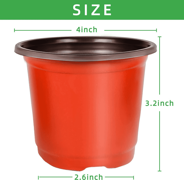 4" Small Plastic Plant Nursery Pot/Pots (100Pcs Pots and 100Pcs Plant Labels) Seedlings Flower Plant Container (Red) Seed Starting Pots Indoor Outdoor - Image 2