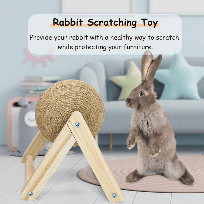 Rabbit Scratch Toy Wooden Sisal Rabbit Scratching Ball Bunny Scratcher with Ball for Rabbits Bunnies Ferrets Kittens Small Animals (Small) - Image 7