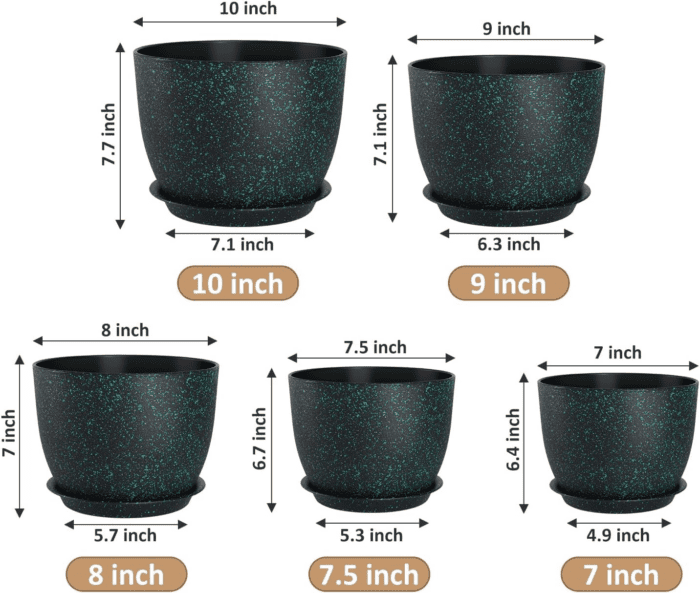 Plant Pots 10/9/8/7.5/7 Inch Set of 5,Flower Pots with Multi Mesh Drainage Holes, Large Planters for Indoor Outdoor Garden Plants and Flowers. (Green Speckles) - Image 2