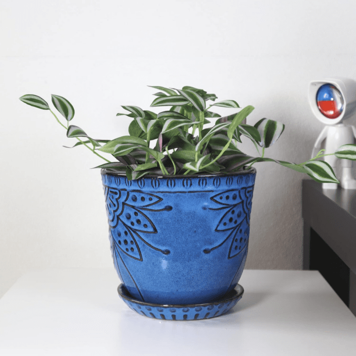 6 Inch Beaded Ceramic Planter Set of 2 with Drainage Hole and Saucer for Plants, Indoor-Outdoor Large round Succulent Orchid Flower Pot (Blue, for Inner-Pots Not Larger than 5 Inch) - Image 7