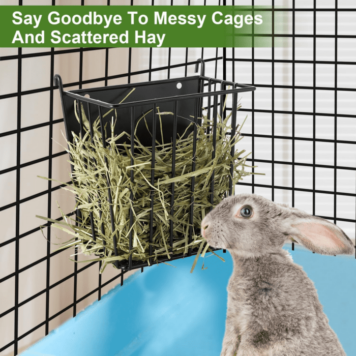 Upgrades Rabbit Hay Feeder - Guinea Pig Hay Feeder - Metal Frame Hay Rack with Adjustable Hook - Less Wasted - for Guinea Pigs - Chinchilla Bunny Cage Accessories - Bunny Feeder - Image 3