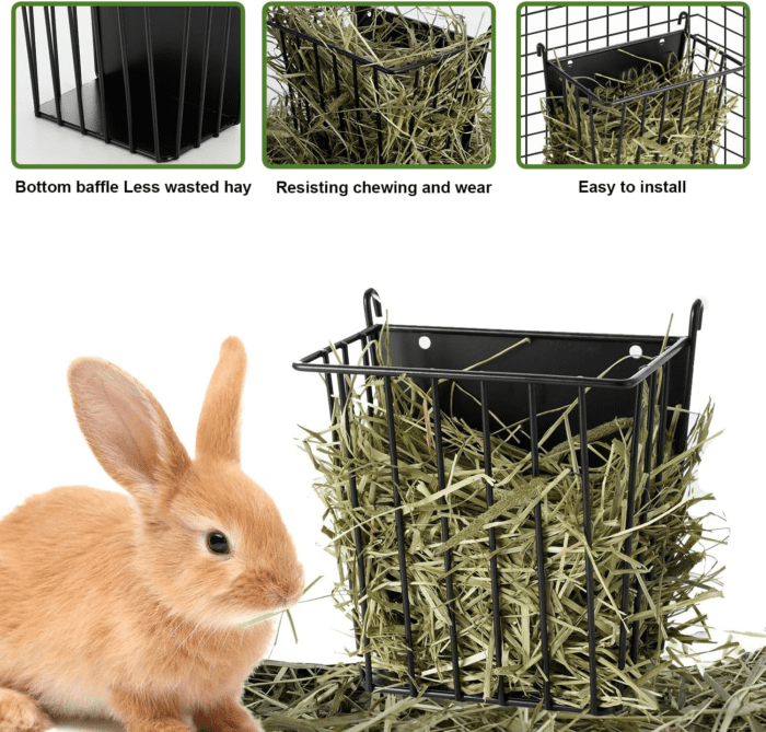 Upgrades Rabbit Hay Feeder - Guinea Pig Hay Feeder - Metal Frame Hay Rack with Adjustable Hook - Less Wasted - for Guinea Pigs - Chinchilla Bunny Cage Accessories - Bunny Feeder - Image 4