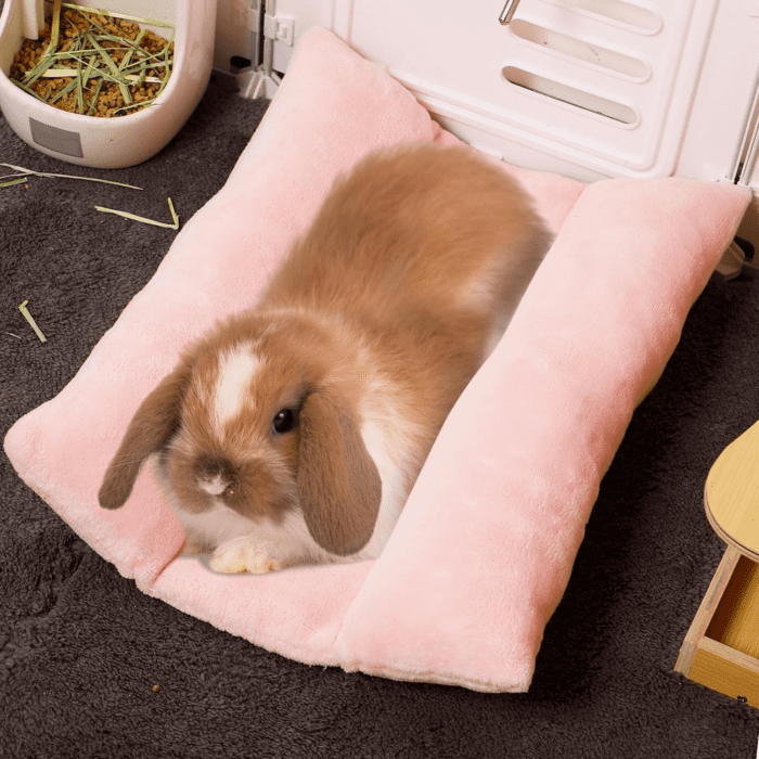 15.7 X 14In Rabbit Bed, Thickened Soft Bunny Bed, Cuddle Cushion Plush Mat with Cotton Lounger Pillows, Small Pet Flop Mat for Cage Sleeping Indoor, Pink - Image 5