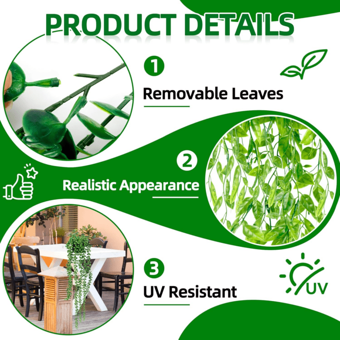 Artificial Hanging Plants for Shelf, 4 Pack Fake Potted Greenery Faux Eucalyptus Vine, Mandala Vine, String of Pearls,Pea Pod Leaves in Pot for Office Living Room Bathroom Indoor Outdoor Décor - Image 3