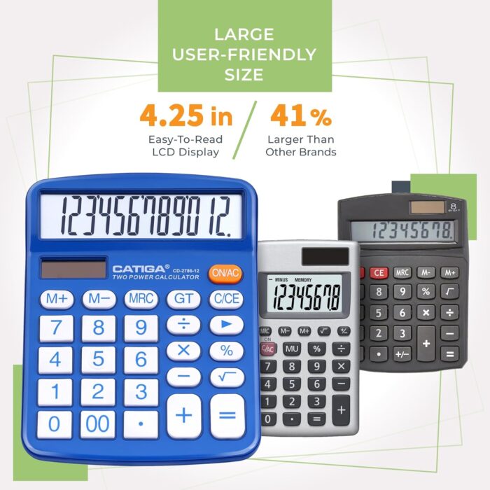 Desktop Calculator 12 Digit with Large LCD Display and Sensitive Button, Solar and Battery Dual Power, Standard Function for Office, Home, School, CD-2786 (Blue) - Image 7