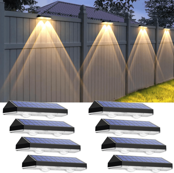 Solar Fence Lights Outdoor - 2700/4000/6000K 3 Mode, IP65 Waterproof Fence Solar Lights Outdoor, Solar Deck Lights for Outside, Backyard/Railing/Step/Patio/Deck Fence/Stair Railings and Wall (8 Pack)