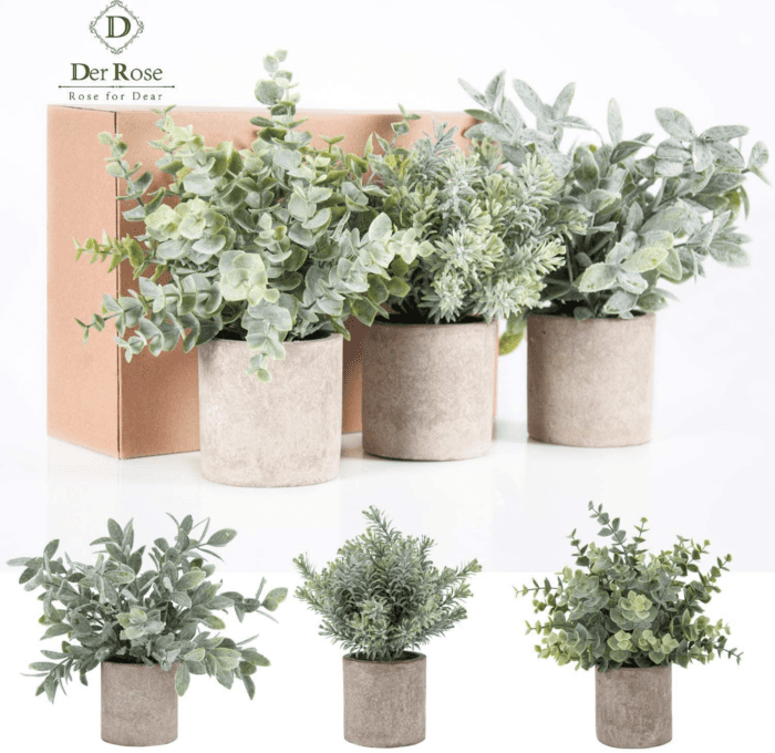 3 Pack Mini Potted Fake Plants Artificial Plastic Eucalyptus Plants Topiaries for Home Office Desk Farmhouse Room Decor - Image 8