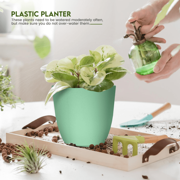 - Plant Pots Indoor with Drainage - 7/6.6/6/5.3/4.8 Inches Home Decor Flower Pots for Indoor Planter - Pack of 5 Plastic Planters for Indoor Plants, Cactus, Succulents Pot - Mint - Image 3