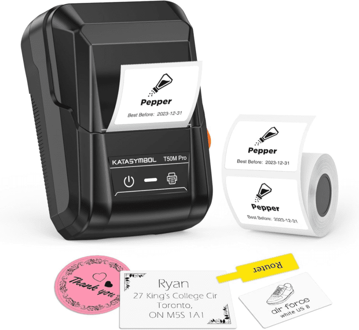 T50M Pro Bluetooth Label Maker Machine with Tape, Wide Waterproof Label, Versatile App with 40 Fonts and 450+ Icons, Inkless Labeler for Home, Kitchen, School, Office Organization, Black