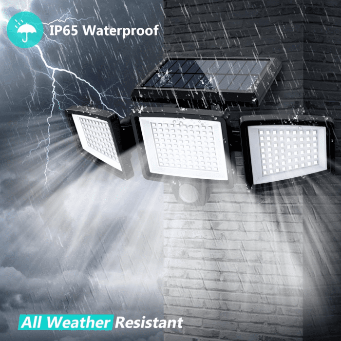 Solar Outdoor Lights 2500LM 210 LED Security Lights with Remote Control,3 Heads Motion Sensor Lights, IP65 Waterproof,270° Wide Angle Flood Wall Lights with 3 Modes(2 Packs) - Image 7