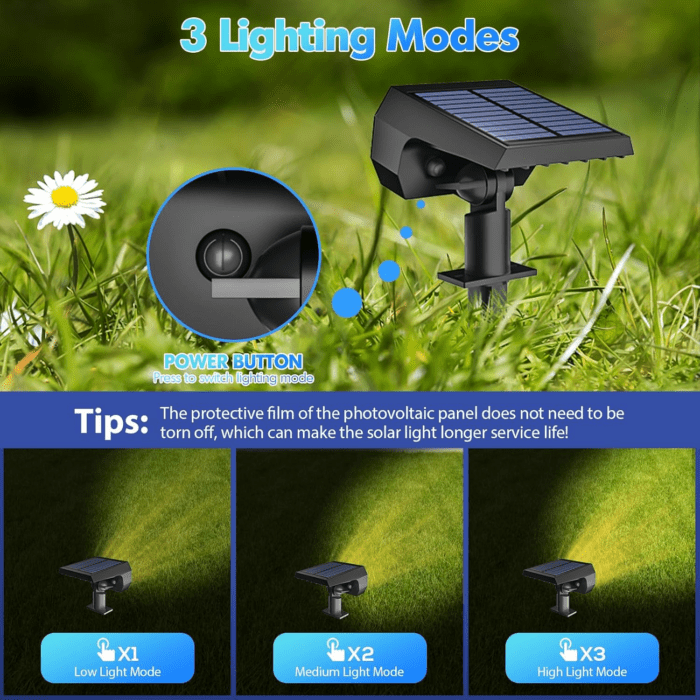 Solar Lights Outdoor Waterproof IP68, 56 LED 3 Lighting Modes Solar Powered Garden Yard Spot Solar Lights for outside Landscape- 4 Pack (Warm White) - Image 4