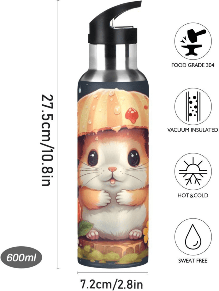 Funny Hamster Water Bottle Kids Insulated Boys Girls Stainless Steel Straw Lid 20 Oz Hot Cold Water Flask School Sport - Image 4