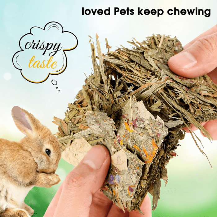 Rabbit Natural Treats,10Pcs Timothy Hay Toys Chips Bunny Chew Toys with Herbal Flowers Guinea Pig Treats for Hamster Chinchillas Gerbils Rats Small Animals Teeth Care Crisp Snacks - Image 4