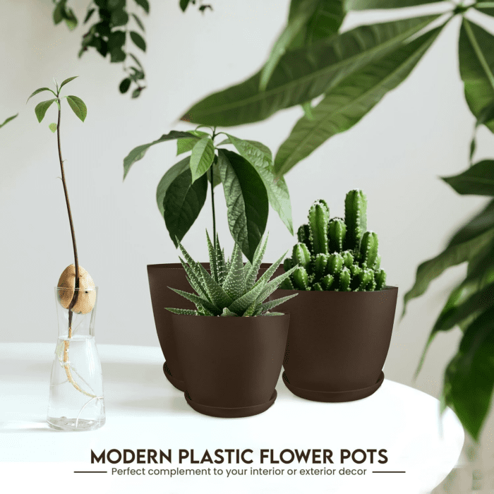 - Plant Pots Indoor with Drainage - 7/6.6/6/5.3/4.8 Inches Home Decor Flower Pots for Indoor Planter - Pack of 5 Plastic Planters for Indoor Plants, Cactus, Succulents Pot - Brown - Image 5