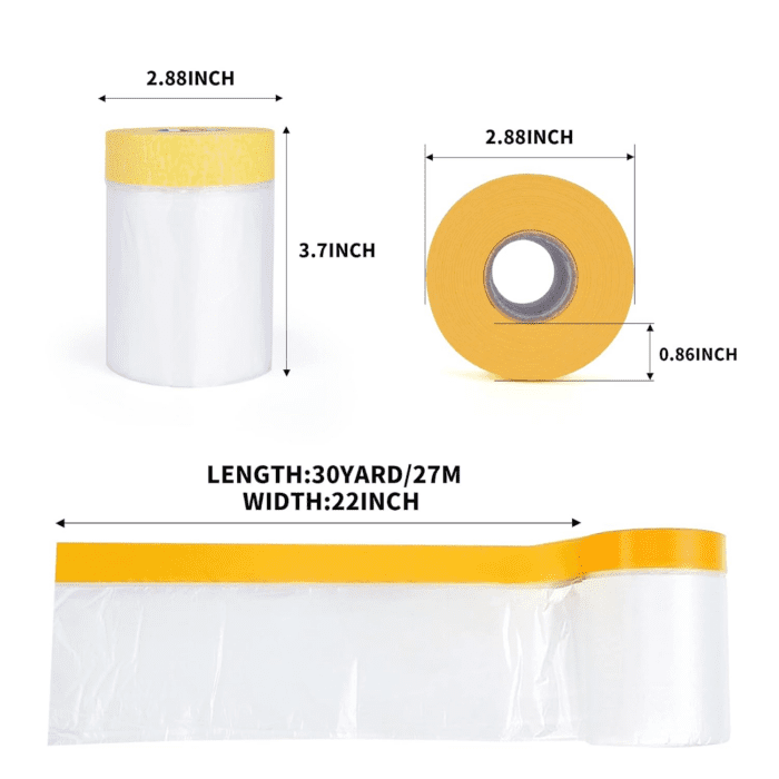 Pre-Taped Masking Film, Tape and Drape, Plastic Sheeting Roll, Automotive Painters Masking Tape Film, Plastic Sheeting Cover for Appliance and Furniture, 22Inch X 30Yard, 3Rolls - Image 3