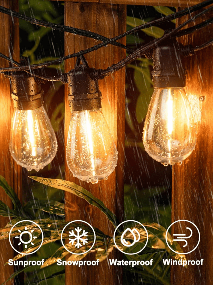 50FT LED Outdoor String Lights with Edison Shatterproof Bulbs, Weatherproof Strand, Commercial Grade Patio Lights, Decorative for Garden or Patio, Black - Image 6