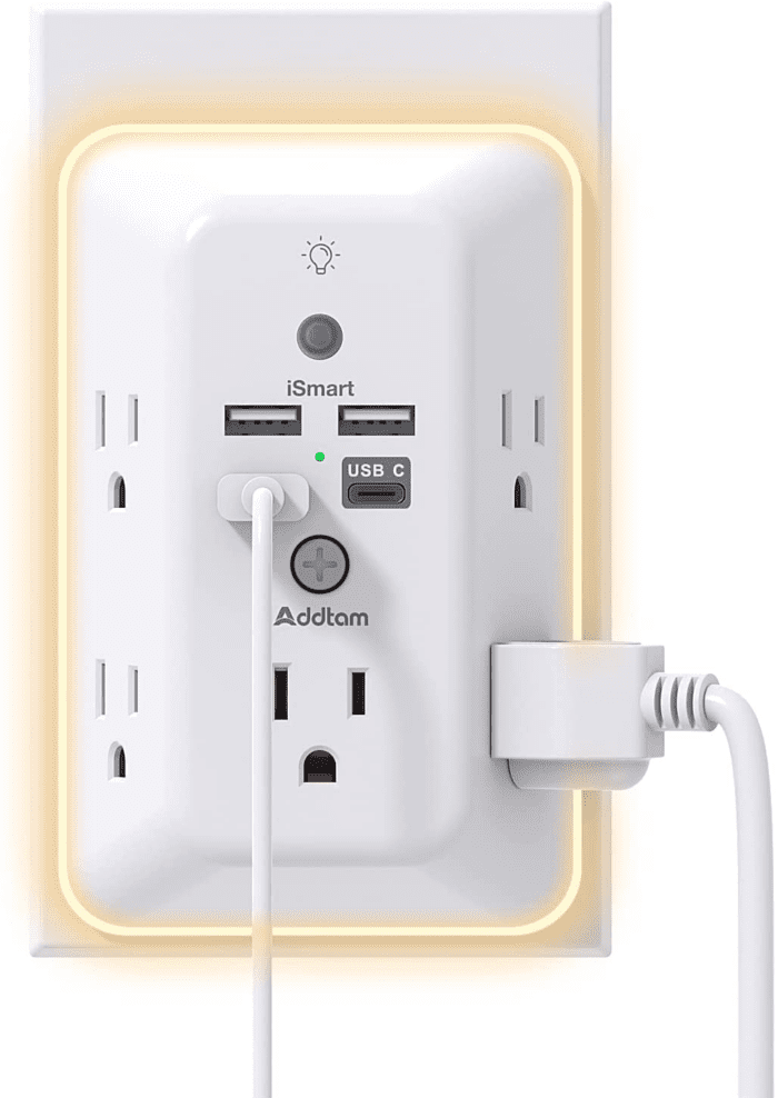 Surge Protector, Outlet Extender with Night Light,  5-Outlet Splitter and 4 USB Ports(1 USB C), Multi Plug Wall Outlet for Home Office Dorm Room Essentials - Image 2