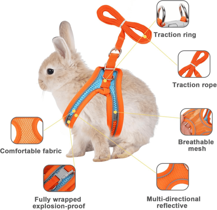 2 Pack Rabbit Harness and Leash Set, Double Buckle Bunny Harness with Reflective Strips Soft Breathable Mesh Vest Harness for Rabbits Walks Accessories - Image 3