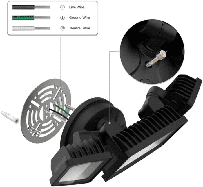 60W Flood Lights Outdoor, 6000LM Brightness Security Lights Switch Controlled, 3 Adjustable Heads, IP65 Waterproof, 6500K Wall Mount Exterior LED Flood Light - Image 7