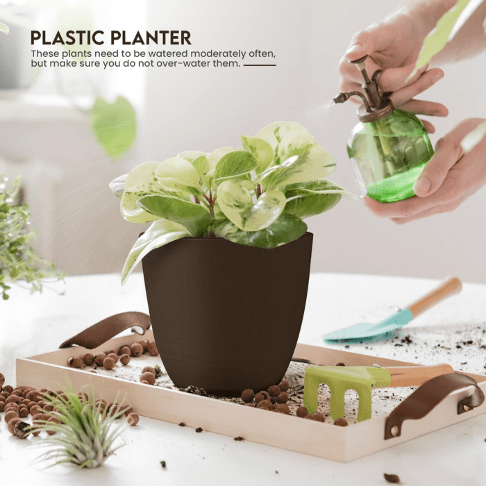 - Plant Pots Indoor with Drainage - 7/6.6/6/5.3/4.8 Inches Home Decor Flower Pots for Indoor Planter - Pack of 5 Plastic Planters for Indoor Plants, Cactus, Succulents Pot - Brown - Image 4