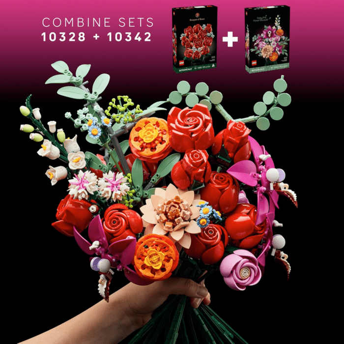 Botanicals Pretty Pink Flower Bouquet Building Sets for Adults - Artificial Flowers for Home Decor, Centerpieces for Tables - Gift for Valentines Day for Her & Him - 10342 - Image 7