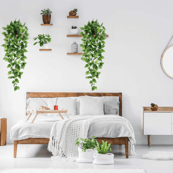 Fake Hanging Plants, 2Pcs Artificial Hanging Plant, Faux Pothos Vines Hanging Plant Greenery for Wall Home Living Room Indoor Outdoor Decor (No Baskets) - Image 3