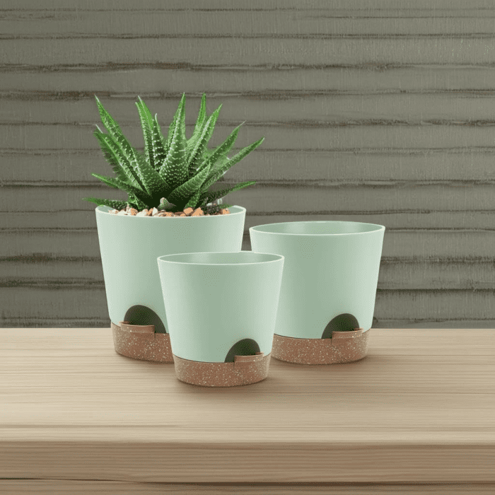 Indoor Self Watering Planters with Drainage Holes and Saucers, 9,8, 7.5 Inches, Green, 3 Pots (Springgreen) - Image 5