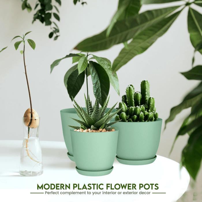 - Plant Pots Indoor with Drainage - 7/6.6/6/5.3/4.8 Inches Home Decor Flower Pots for Indoor Planter - Pack of 5 Plastic Planters for Indoor Plants, Cactus, Succulents Pot - Mint - Image 2