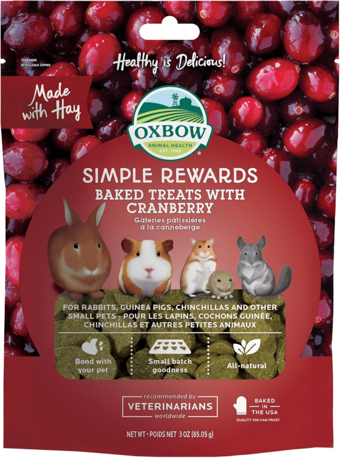 Simple Rewards Baked Treats with Cranberry and Hay for Rabbits, Guinea Pigs, Chinchillas, and Small Pets