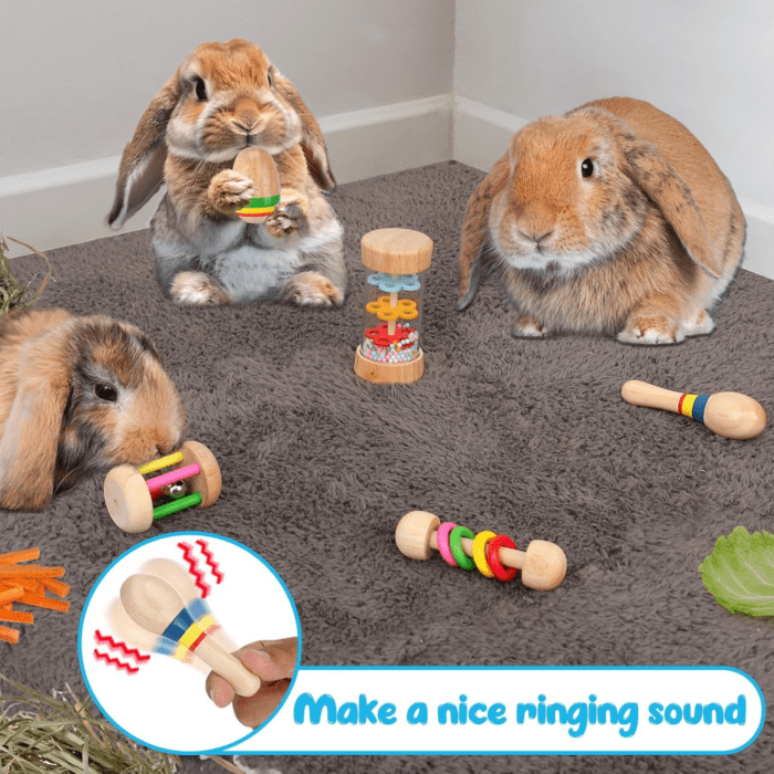 5 Pcs Wooden Bunny Toys - Safe Rabbit Toys, Multi-Colored Bite-Resistant Guinea Pigs Toys for Chinchillas Hamsters Small Animals Playing Indoor Outdoor Bunny Gifts - Image 3