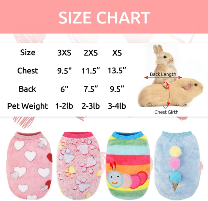 4 Pack Guinea Pig Clothes Rabbit Warm Vest Flannel Fleece Pet Costume T-Shirt for Small Animal Kitten Ferret Chihuahua Puppy (Rainbow, Xx-Small) - Image 4