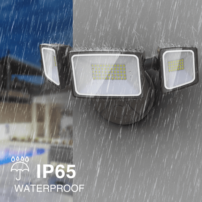 60W Flood Lights Outdoor, 6000LM Brightness Security Lights Switch Controlled, 3 Adjustable Heads, IP65 Waterproof, 6500K Wall Mount Exterior LED Flood Light - Image 4