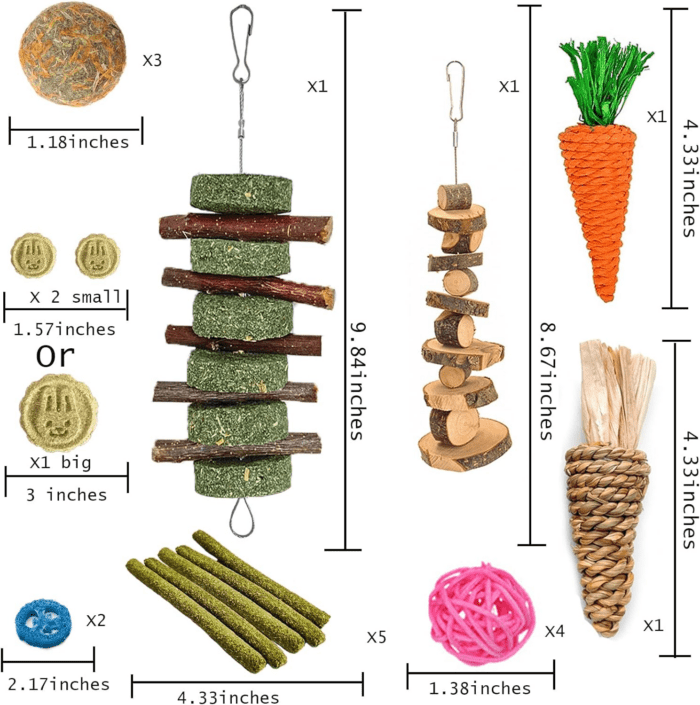 20 PCS Bunny Chew Toys for Teeth, Natural Rabbit Toys Apple Wood Grass Timothy Sticks Chew and Treat for Guinea Pigs Hamster Chinchillas - Image 6