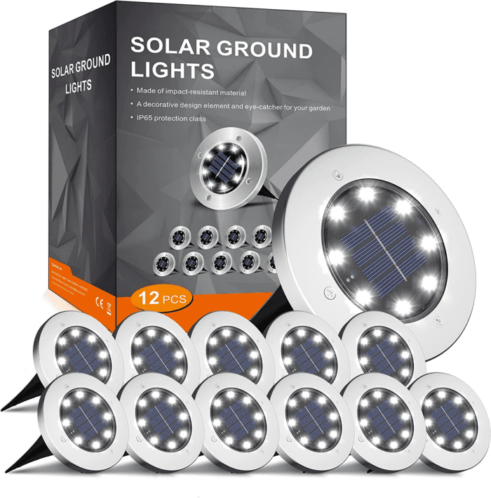 Solar Lights for Outside,12 Pack Solar Lights Outdoor Waterproof, Solar Garden Lights Landscape Lighting for Patio Pathway Lawn Yard Deck Driveway Walkway, Cold White