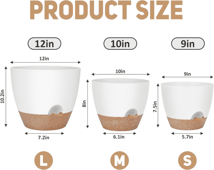 12" 10" 9" Large Self Watering Plant Pots, 3 Pack Flower Pots Planters with Multi Mesh Drainage Holes for Indoor Outdoor Garden Plants and Flowers. - Image 2