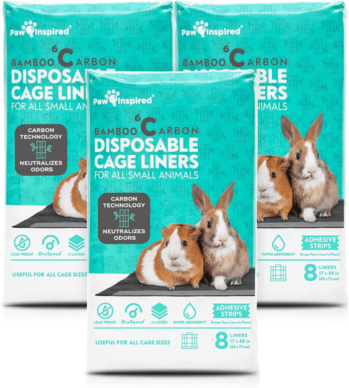 Disposable Guinea Pig Cage Liners | Bamboo Charcoal Odor Controlling | Super Absorbent Liners Pee Pads for Ferrets, Rabbits, Hamsters, and Small Animals (28" X 17" (C&C 2 X 1), 24 Count)